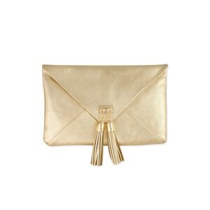 NEW Lilly Pulitzer Royal Mail Clutch Gold Leather Tassel Magnetic 7.5x11" RARE